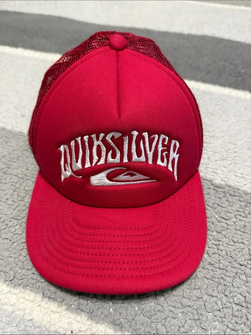 Kids Quiksilver Bright Red Logo Mesh Trucker Hat